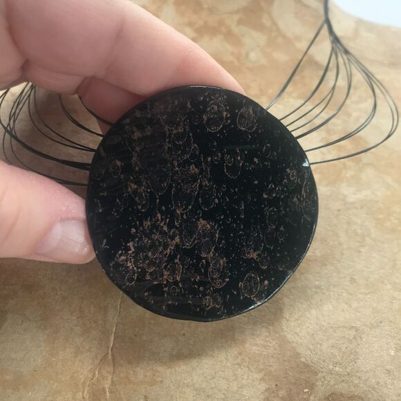 Chicos Necklace Medallion Pendant Necklace Black Bronze 10" Adjustable Clasp - Picture 4 of 8